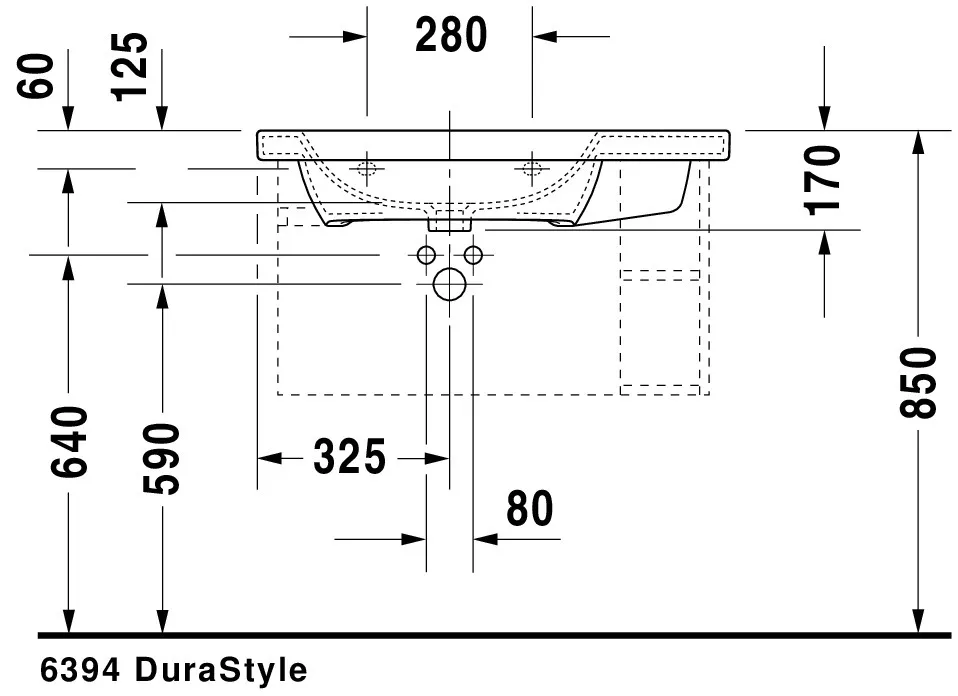 Wandwaschtisch „DuraStyle“, mit Überlauf, Hahnlochposition mittig Wandwaschtisch „DuraStyle“, mit Überlauf, Hahnlochposition mittig