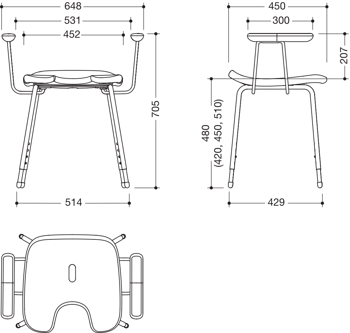 HEWI Hocker „Serie 802 LifeSystem“ 64,8 × 45 cm