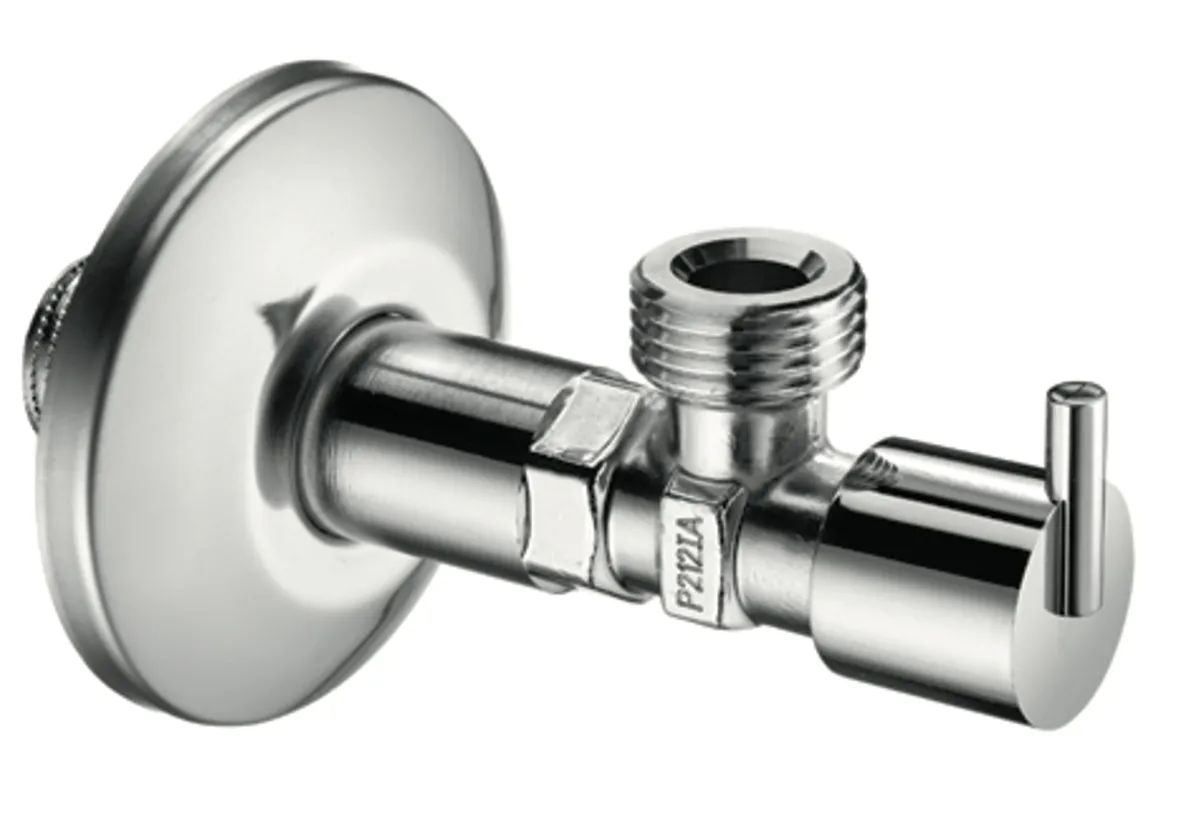 Eckventil mit Regulierfunktion PINT, Design-Griff, Schubrosette Ø 63 mm, DN 15 G 1/2 AG, DN 15 G 1/2 AG, chrom