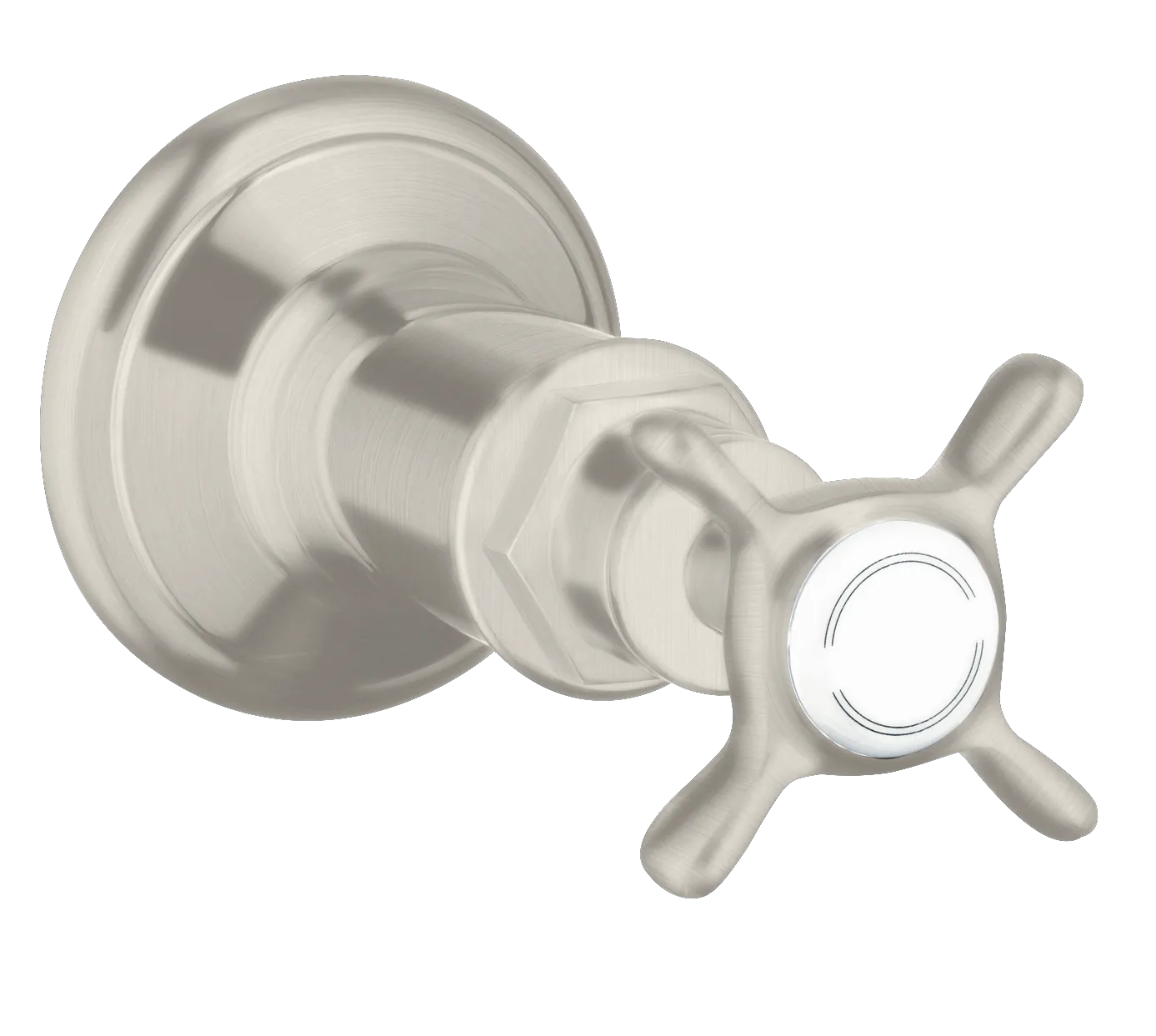 Hansgrohe AXOR Montreux Absperrventil Unterputz mit Kreuzgriff, Edelstahl Optic, Anschluss DN15/DN20, Geräuschgruppe II Hansgrohe AXOR Montreux Absperrventil Unterputz mit Kreuzgriff, Edelstahl Optic, Anschluss DN15/DN20, Geräuschgruppe II