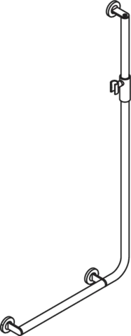 Winkelgriff mit Brausehalter, Edelstahl, verchromt, waagerechte Länge 600 mm, senkrechte Länge 1250 mm, D: 32 mm, Ausführung links, mit magnetischem Brausehalter Winkelgriff mit Brausehalter, Edelstahl, verchromt, waagerechte Länge 600 mm, senkrechte Länge 1250 mm, D: 32 mm, Ausführung links, mit magnetischem Brausehalter