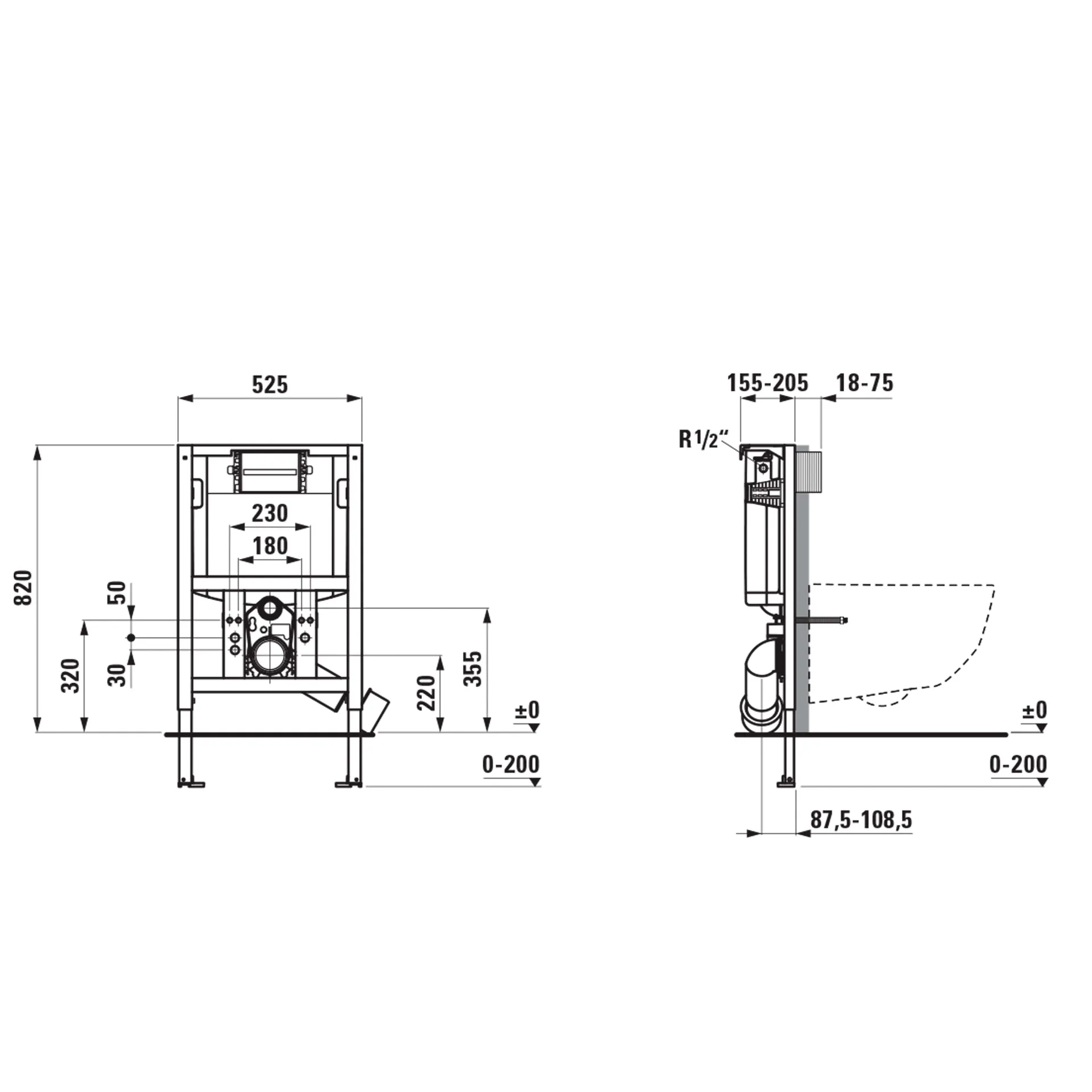 Installationselement INEOLINK mit Spülkasten für Wand-WC und Dusch-WC, Bauhöhe 820 mm, Stahlrahmen, Füße höhenverstellbar und drehbar, Spülkasten für Frontbetätigung und Betätigung von oben, mit Dual-Flush 2-MengenSpülsystem