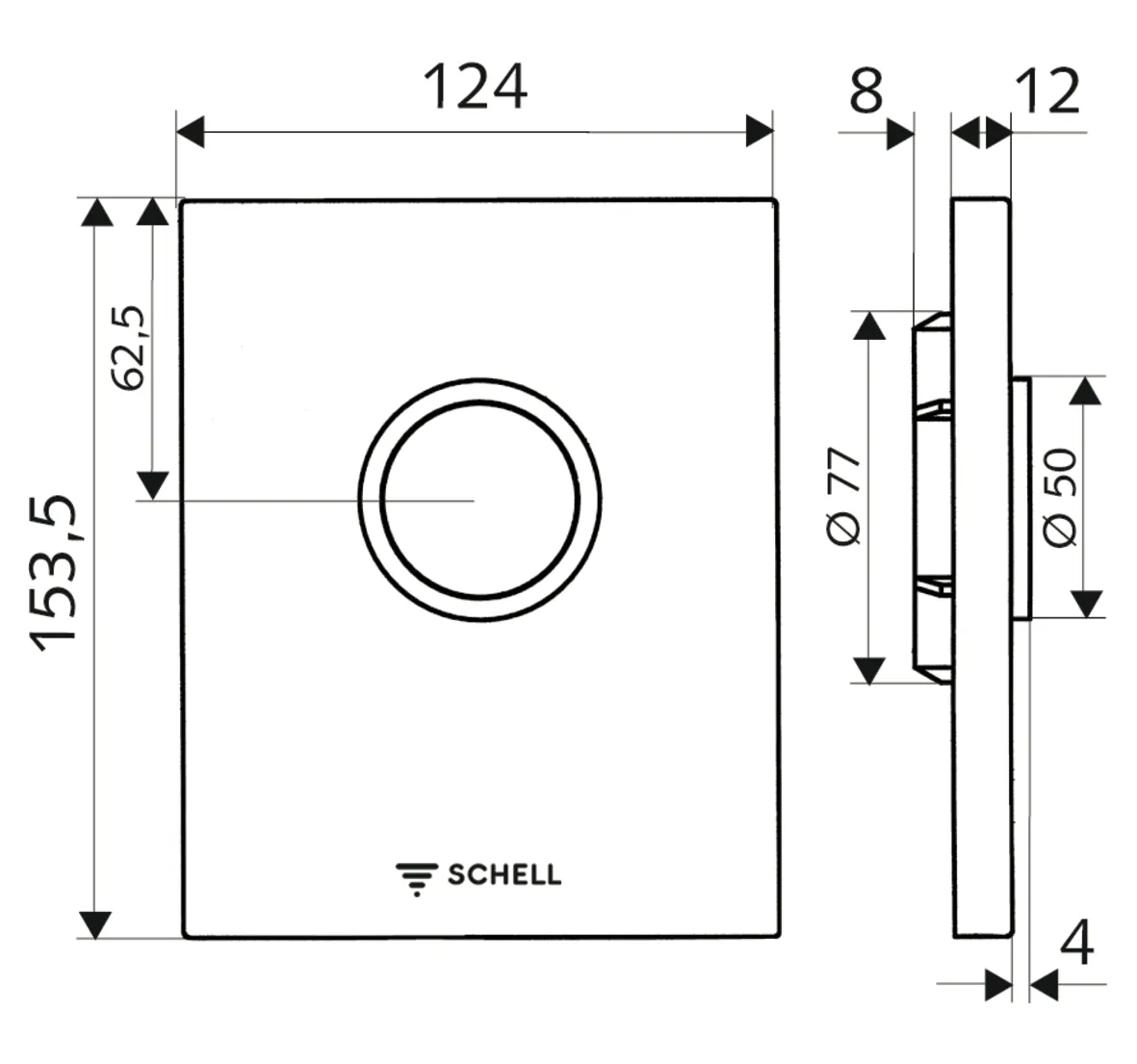 WC-Betätigungsplatte EDITION ND, Design-Betätigungsplatte, Betätigungstaste, B 124 mm x H 153,5 mm x T 12 mm, Frontplatte chrom