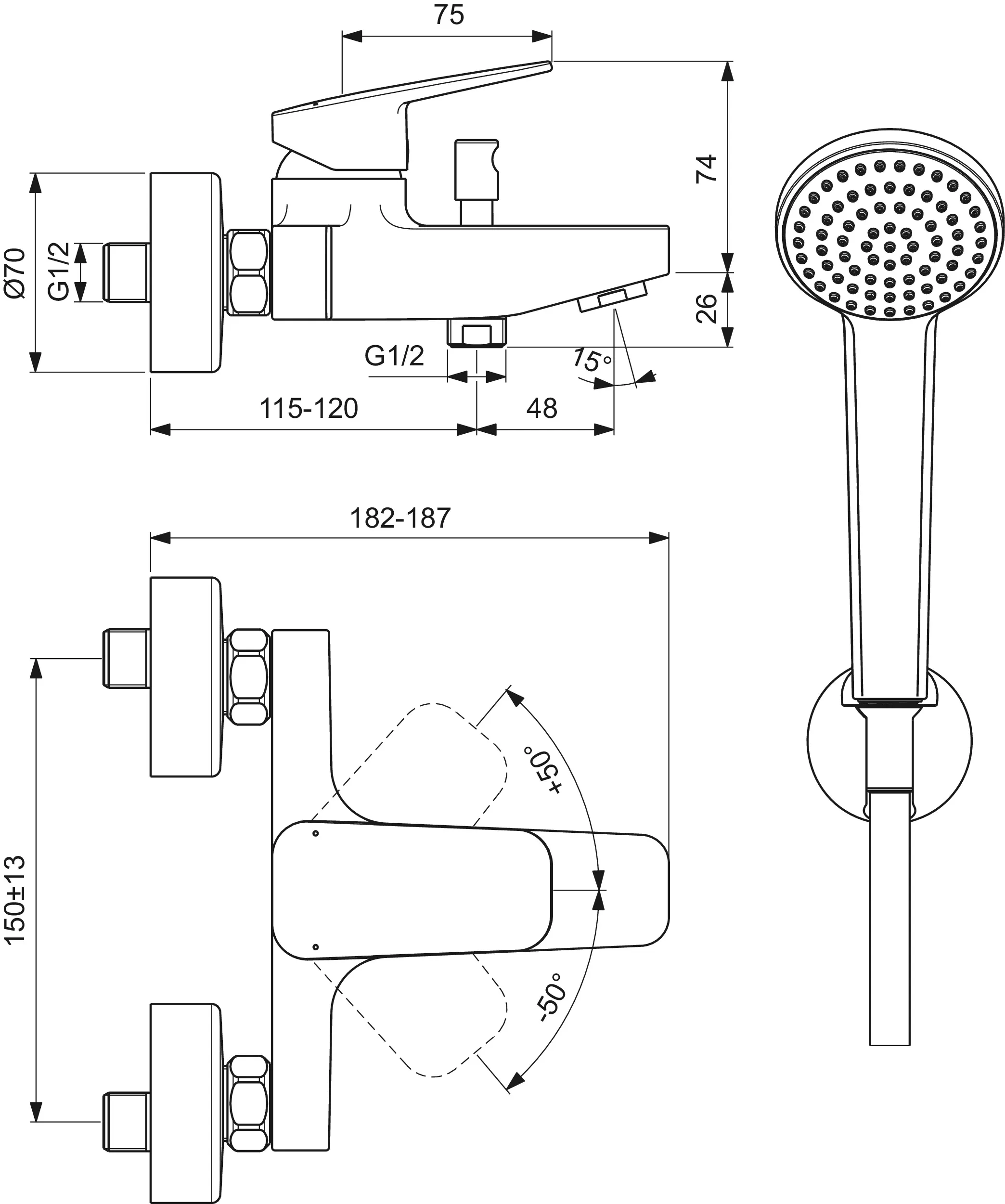 Einhand-Wannenarmatur „Ceraplan“ Ausladung 115 mm