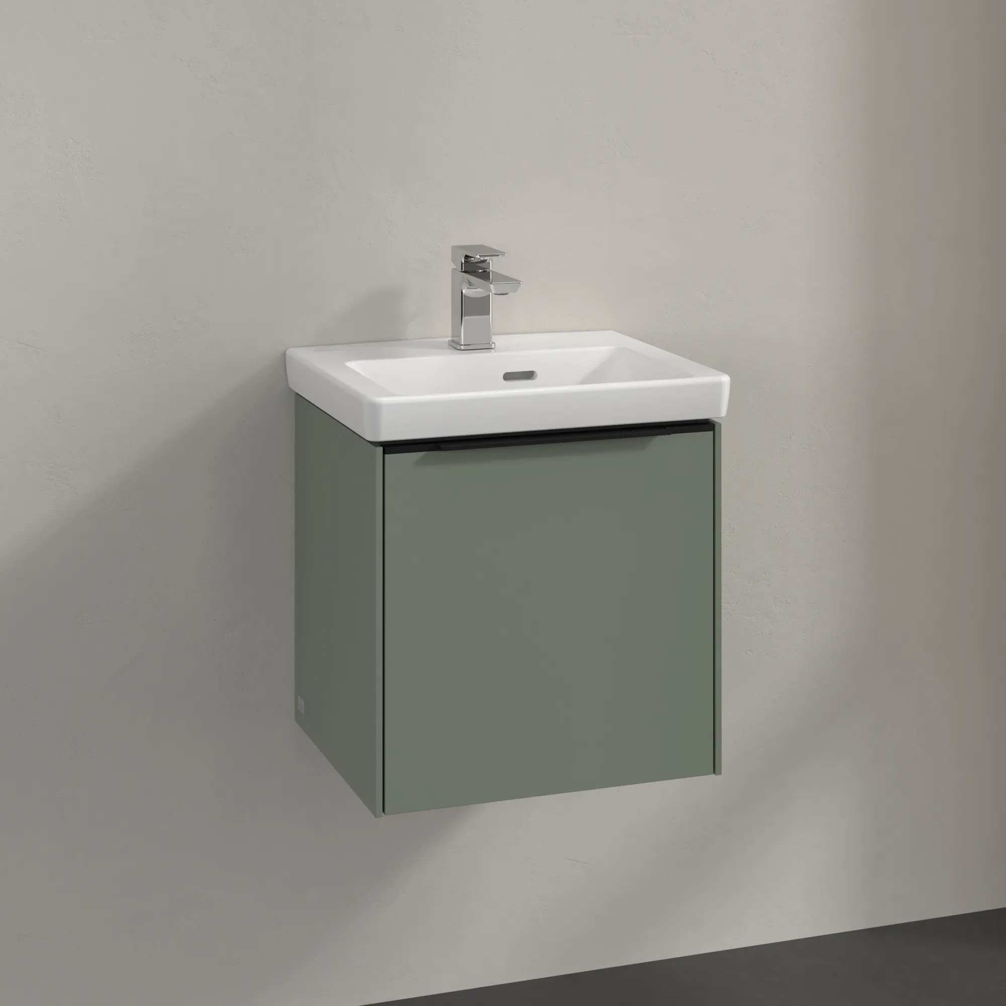 Villeroy & Boch Waschtischunterschrank mit Tür „Subway 3.0“ für Schrankwaschtisch 423 × 429 × 378 mm Soft Green, 1 Tür, für Becken mittig, Anschlag links Villeroy & Boch Waschtischunterschrank mit Tür „Subway 3.0“ für Schrankwaschtisch 423 × 429 × 378 mm Soft Green, 1 Tür, für Becken mittig, Anschlag links