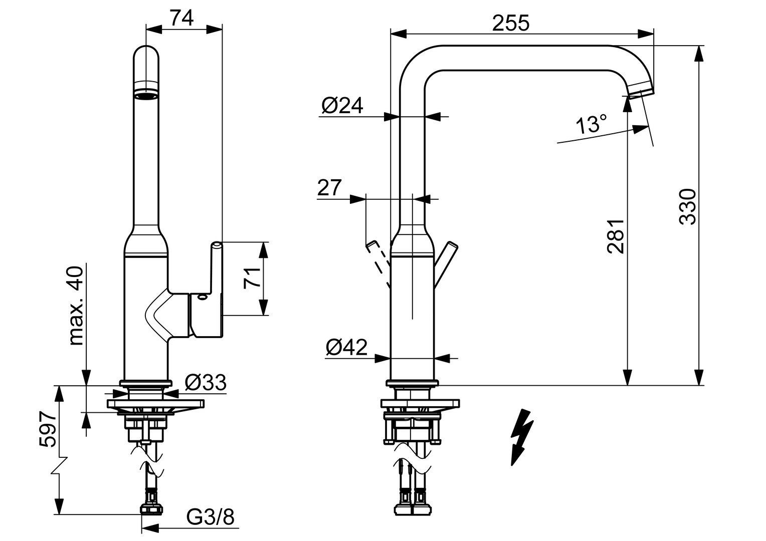 Hansa Einhand-Küchenarmatur Niederdruck „Vantis Style“ Ausladung 255 mm in chrom Hansa Einhand-Küchenarmatur Niederdruck „Vantis Style“ Ausladung 255 mm in chrom
