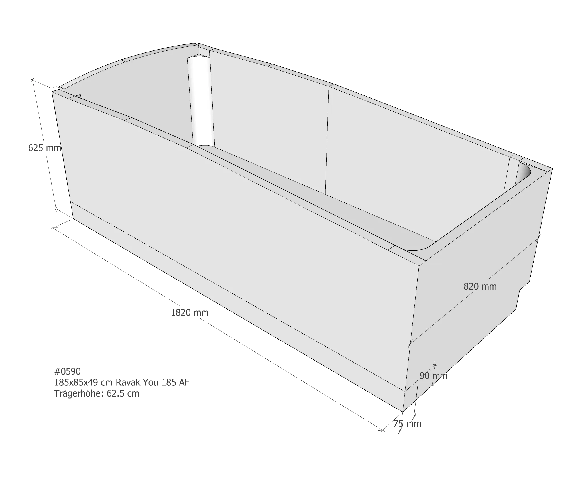 Badewannenträger passend für Ravak You 185 × 85 × 49 cm