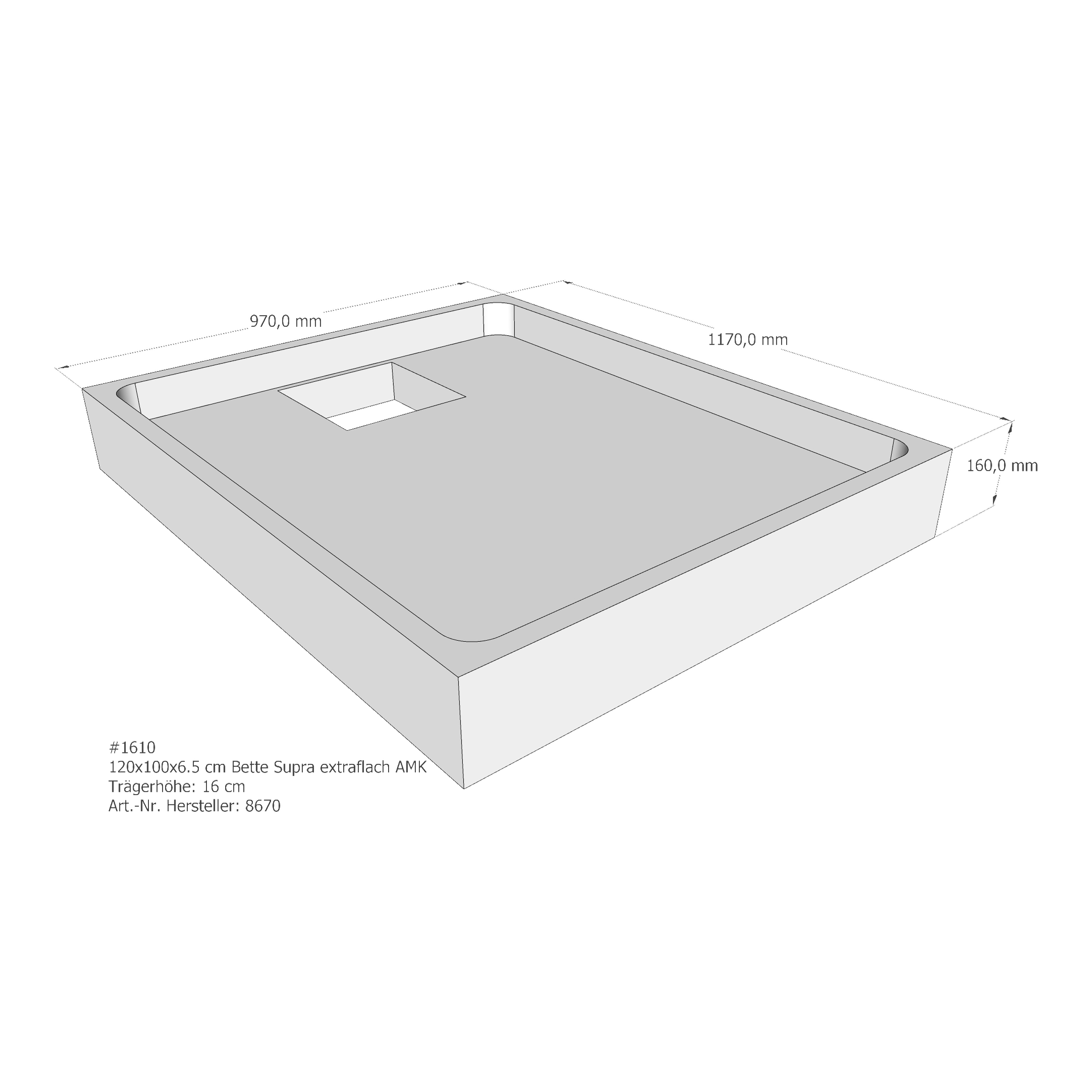 Duschwannenträger für Bette Supra (extraflach) 120 × 100 × 6,5 cm Breite: 100 cm / Länge: 120 cm Duschwannenträger für Bette Supra (extraflach) 120 × 100 × 6,5 cm Breite: 100 cm / Länge: 120 cm