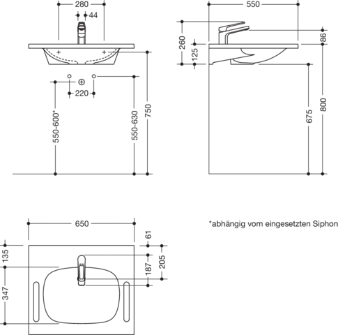 Set-Waschtisch und Armatur 65 × 55 × 12,5 cm