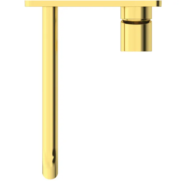 Wand-Waschtischarmatur Joy, Bausatz 2, eckige Rosette, Ausladung 220mm, Brushed Gold Wand-Waschtischarmatur Joy, Bausatz 2, eckige Rosette, Ausladung 220mm, Brushed Gold