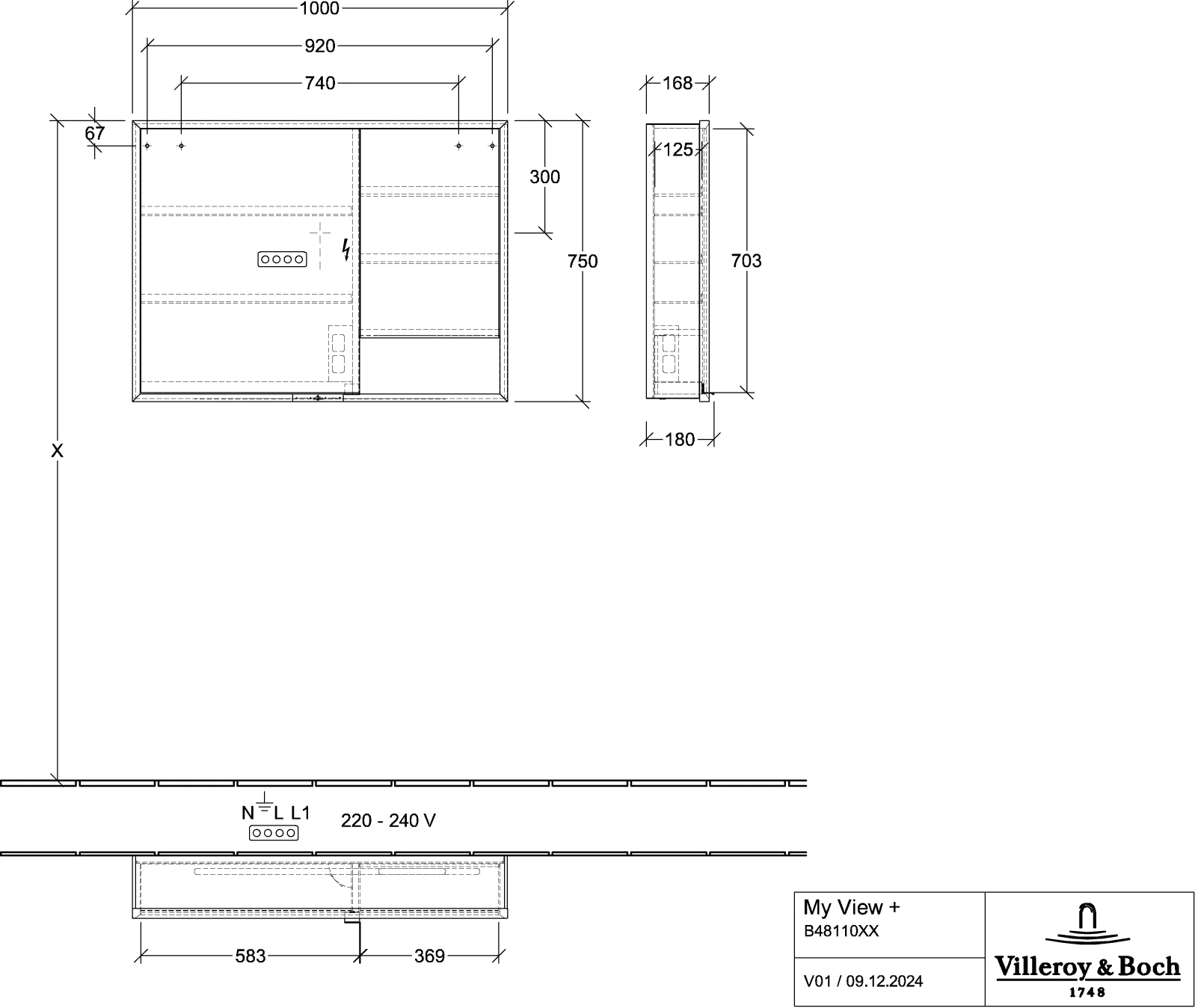 Villeroy & Boch Aufputz-Spiegelschrank My View+ B48110, 1000 x 750 x 168 mm, Graphite Villeroy & Boch Aufputz-Spiegelschrank My View+ B48110, 1000 x 750 x 168 mm, Graphite