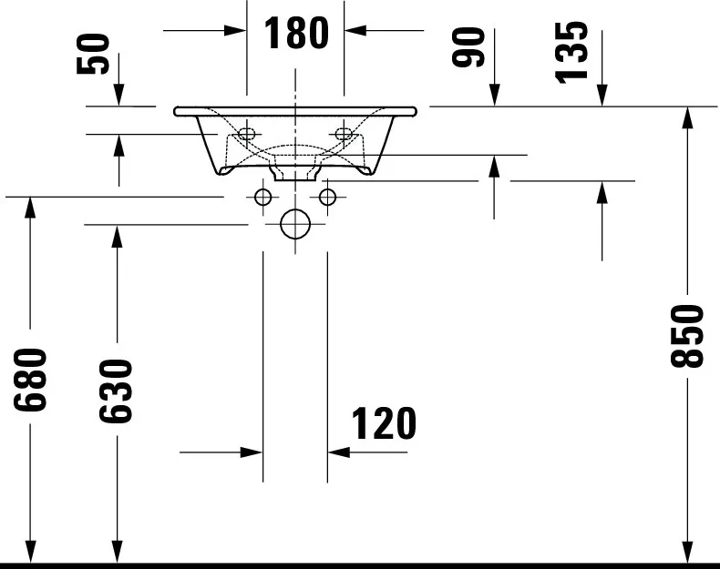 Möbelhandwaschbecken Viu 450mm ohne ÜL, mitHLB, 1 HL, weiß