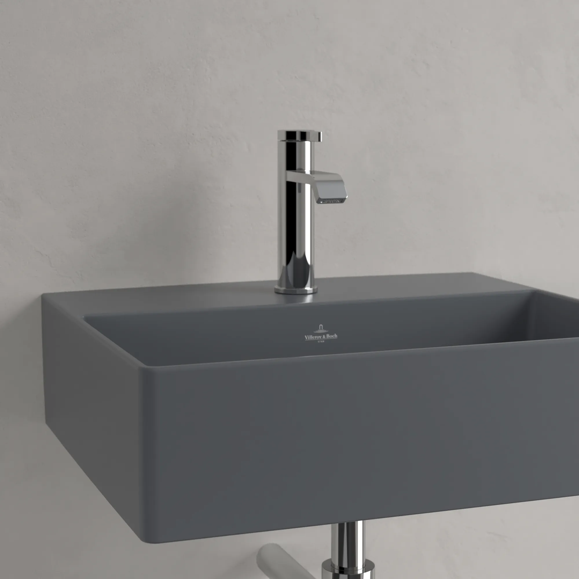 Villeroy & Boch Wandwaschtisch aus TitanCeram geschliffen „Memento 2.0“ 500 × 420 × 140 mm, mit Hahnlochbohrung, Hahnlochposition mittig in Graphite