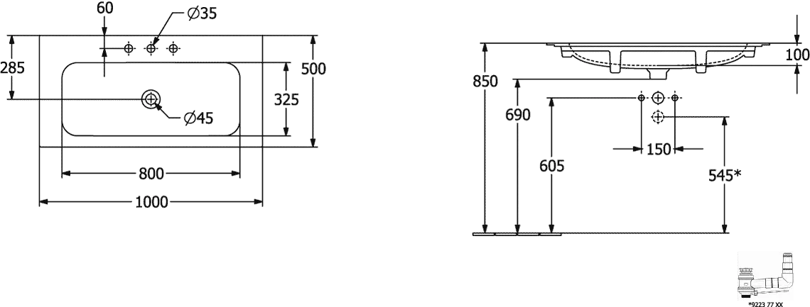Villeroy & Boch Schrankwaschtisch aus TitanCeram „Finion“ 1000 × 500 × 160 mm, mit Hahnlochbohrung, Hahnlochposition mittig in Weiß Alpin, mit CeramicPlus Villeroy & Boch Schrankwaschtisch aus TitanCeram „Finion“ 1000 × 500 × 160 mm, mit Hahnlochbohrung, Hahnlochposition mittig in Weiß Alpin, mit CeramicPlus