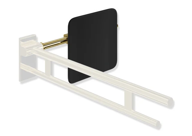 HEWI Rückensstütze System 900, PVD-beschichtet, schwarz, Achsmaß verstellbar 564-664 mm, Tiefe 150 mm, einseitig Wandmontage mit Rosetten und SK-Griffen
