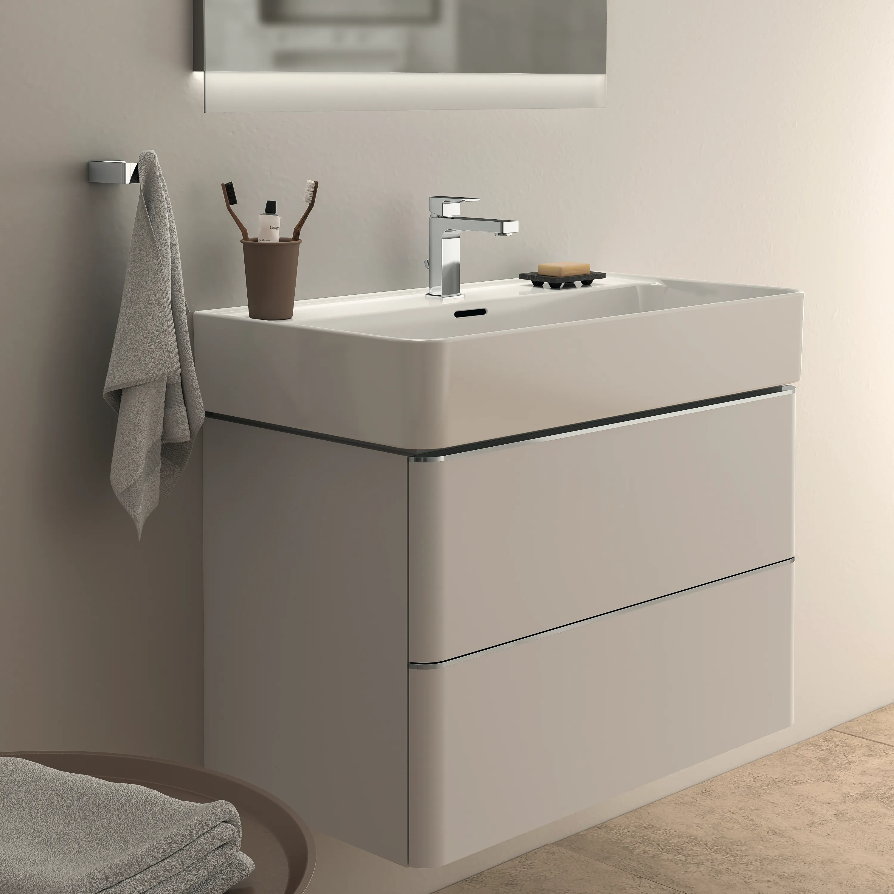 Waschbecken „StradaII“ 80 × 43 × 17 cm, Hahnlochposition mittig in Weiß Waschbecken „StradaII“ 80 × 43 × 17 cm, Hahnlochposition mittig in Weiß