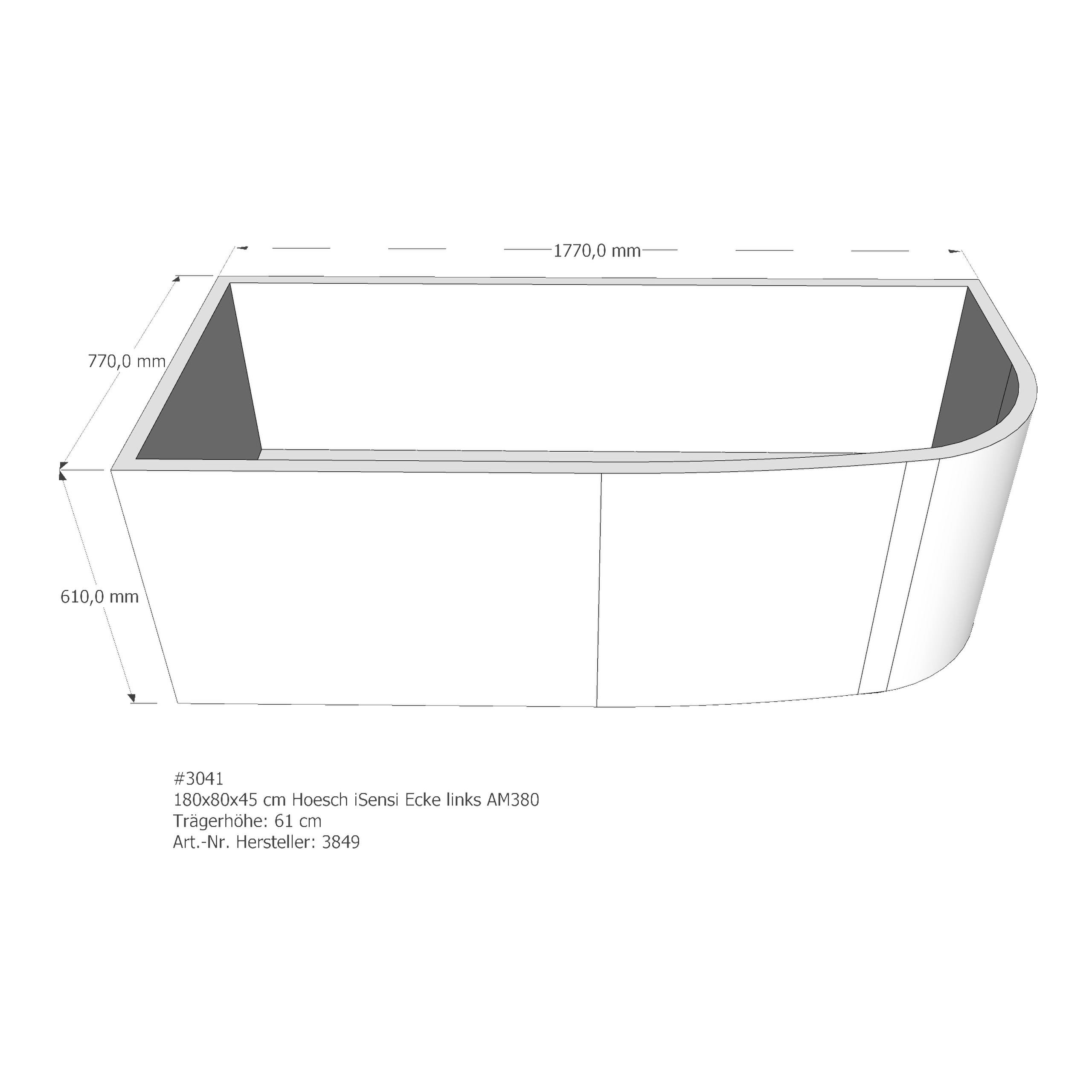 Badewannenträger für Hoesch iSensi links 180 × 80 × 45 cm Ausführung: links / Breite: 80 cm / Länge: 180 cm Badewannenträger für Hoesch iSensi links 180 × 80 × 45 cm Ausführung: links / Breite: 80 cm / Länge: 180 cm