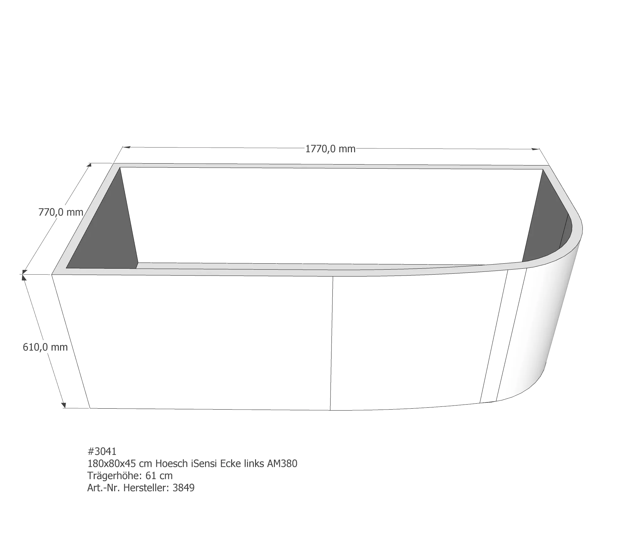Badewannenträger passend für Hoesch iSensi links 180 × 80 × 45 cm Badewannenträger passend für Hoesch iSensi links 180 × 80 × 45 cm