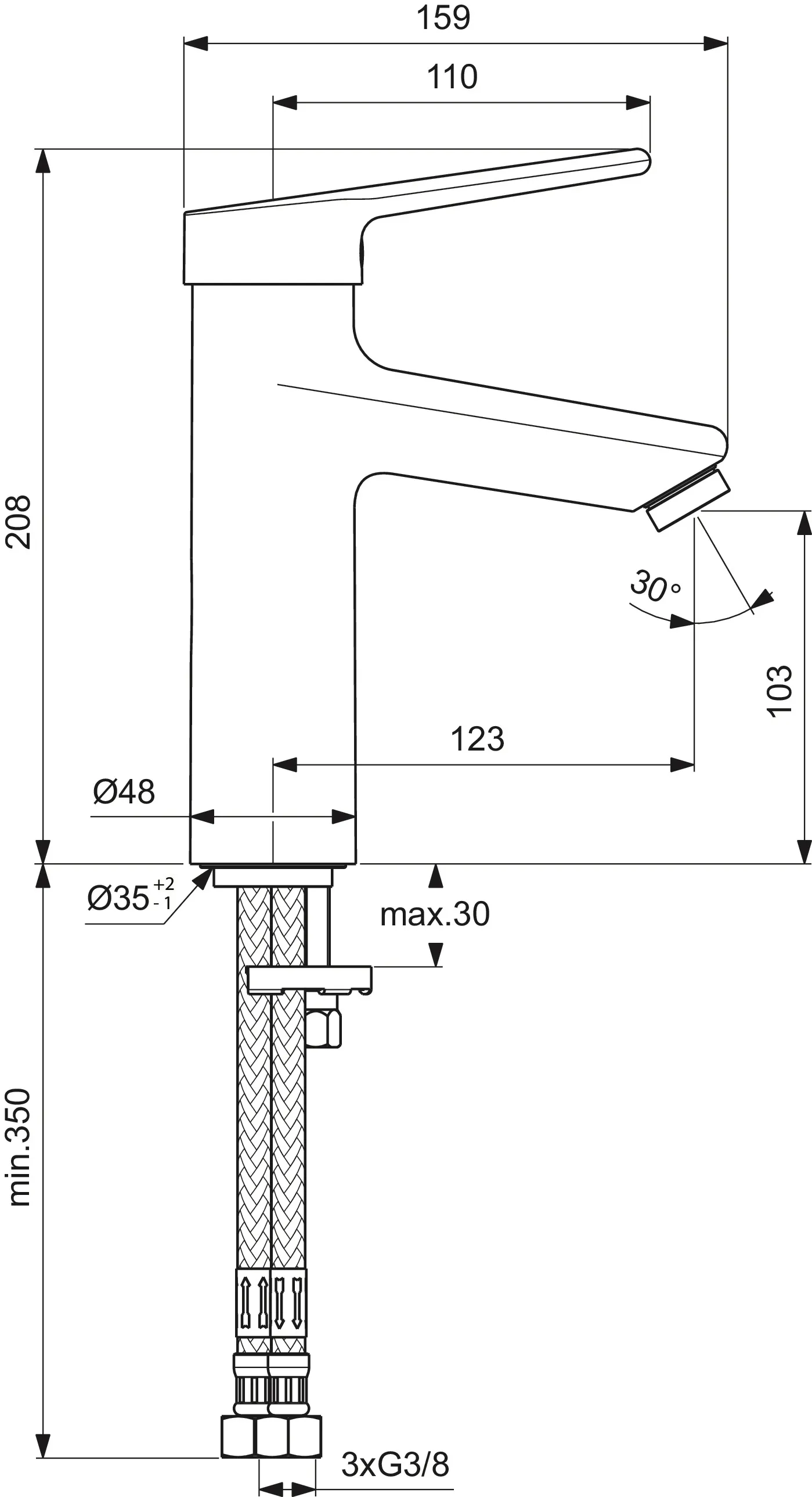 Waschtischarmatur Ceraplus Grande Niederdruck ohne Ablaufgarnitur Ausladung 123mm Chrom Waschtischarmatur Ceraplus Grande Niederdruck ohne Ablaufgarnitur Ausladung 123mm Chrom
