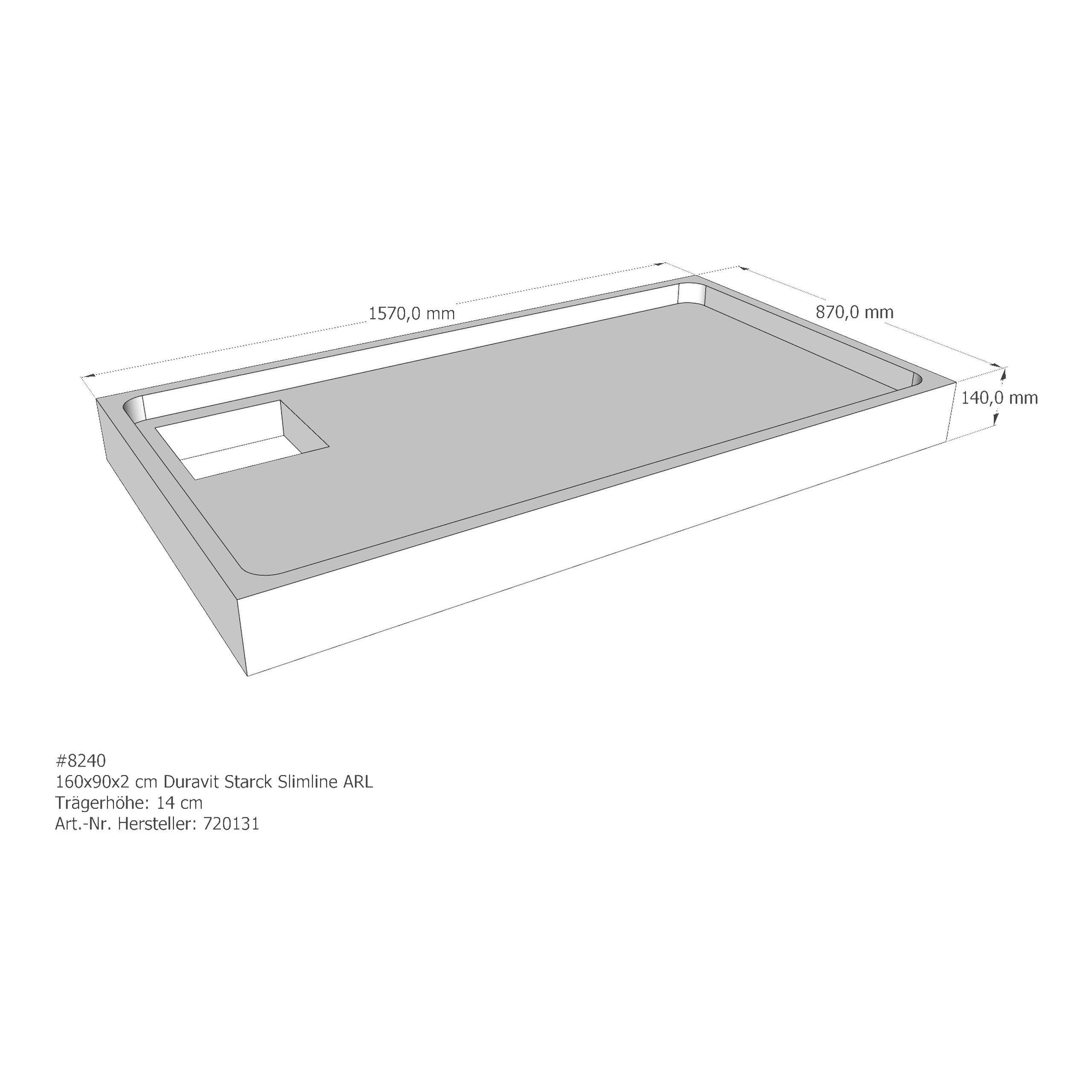 Duschwannenträger für Duravit Starck Slimline 160 × 90 × 2 cm Duschwannenträger für Duravit Starck Slimline 160 × 90 × 2 cm