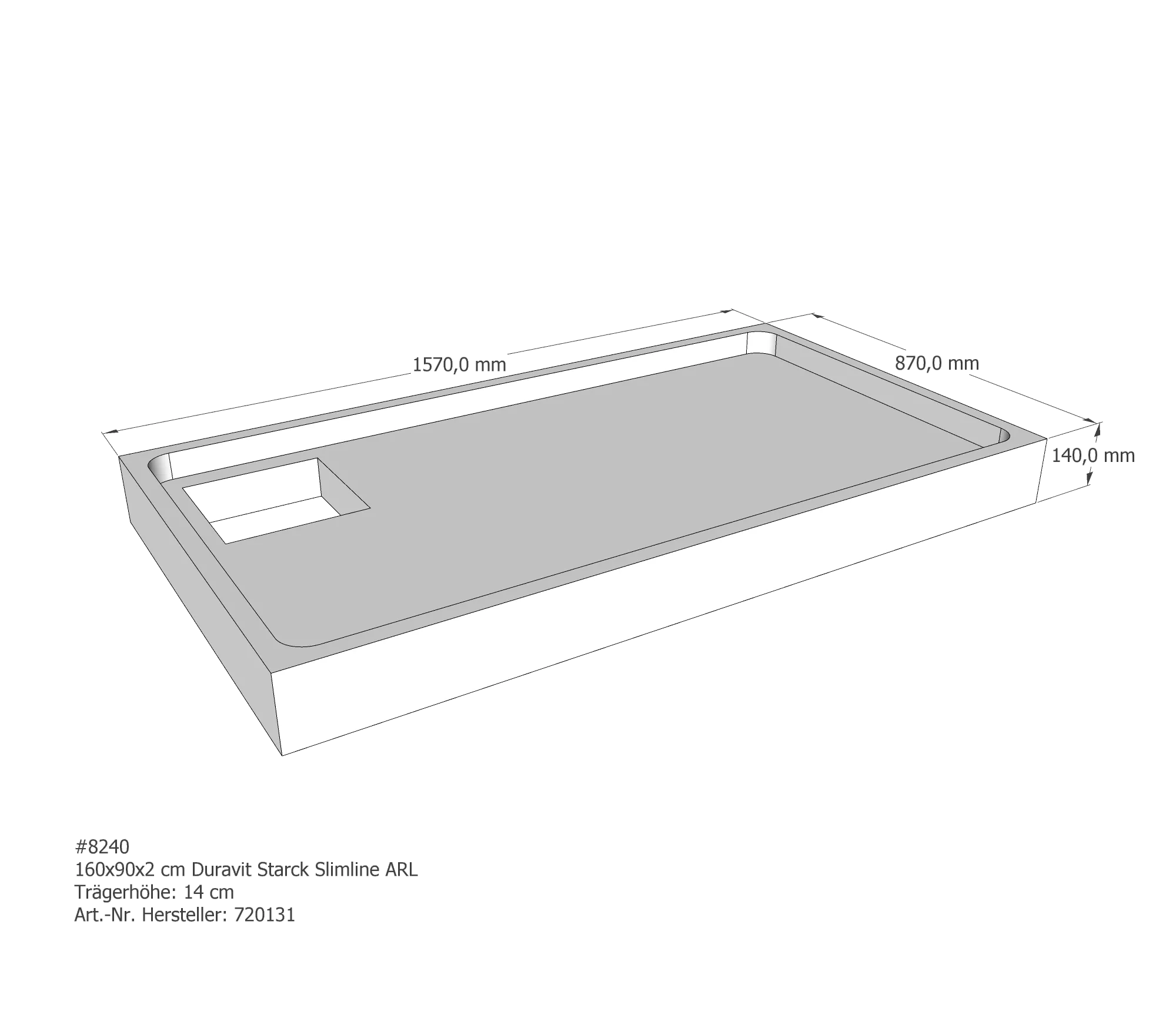 Duschwannenträger für Duravit Starck Slimline 160 × 90 × 2 cm