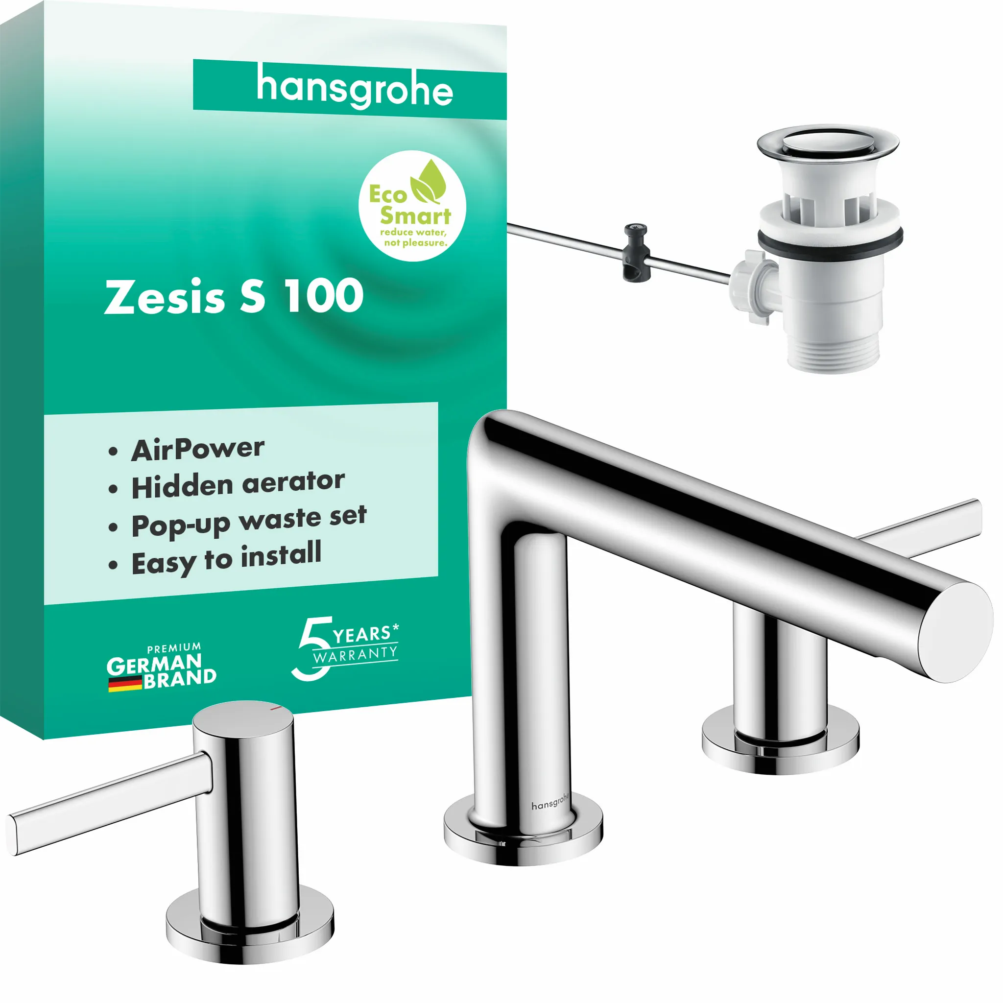 Hansgrohe Zesis S 3-Loch Waschtischarmatur 100 mit Zugstangen-Ablaufgarnitur, Chrom Hansgrohe Zesis S 3-Loch Waschtischarmatur 100 mit Zugstangen-Ablaufgarnitur, Chrom
