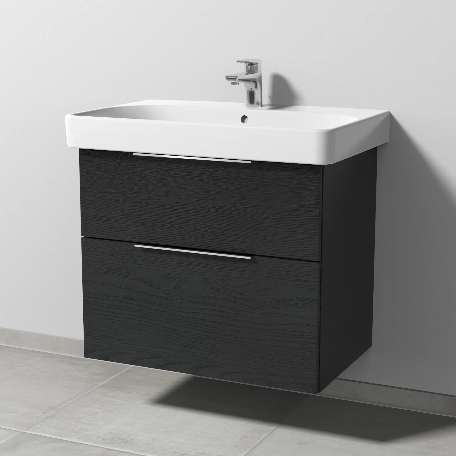 Sanipa Waschtischunterschrank „3way“ passend zu Keramik-Waschtische Smyle Square von Geberit 680 × 593 × 442 mm in Black Oak