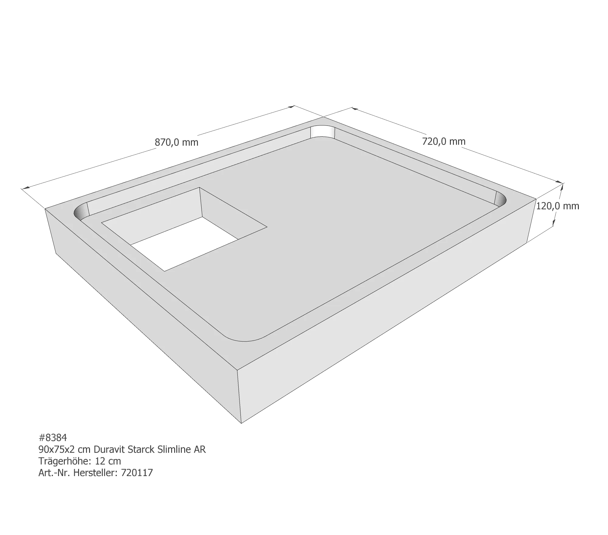 Duschwannenträger für Duravit Starck Slimline 90 × 75 × 2 cm