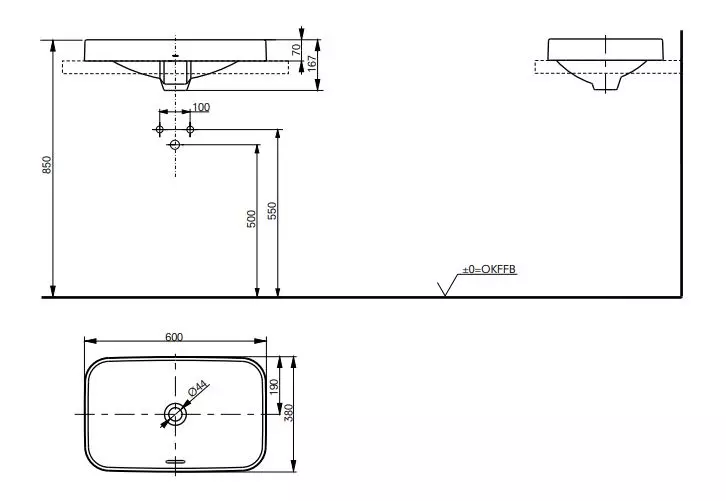 Toto Aufsatzwaschtisch „LF“ 600 × 380 × 167 mm in weiß