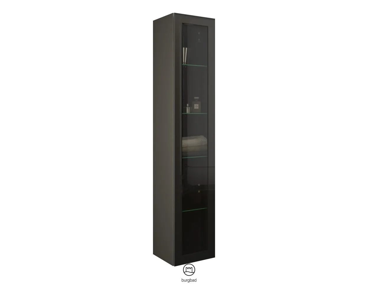 Hochschrank Yumo von burgbad - 320x350x1760 mm, Bronze mit Rauchglaseinsatz Hochschrank Yumo von burgbad - 320x350x1760 mm, Bronze mit Rauchglaseinsatz