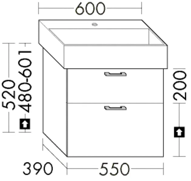 Burgbad Waschtischunterschrank Sys30, 1 Schublade oben, 2 Auszüge unten, 390x560x520 mm, PG3