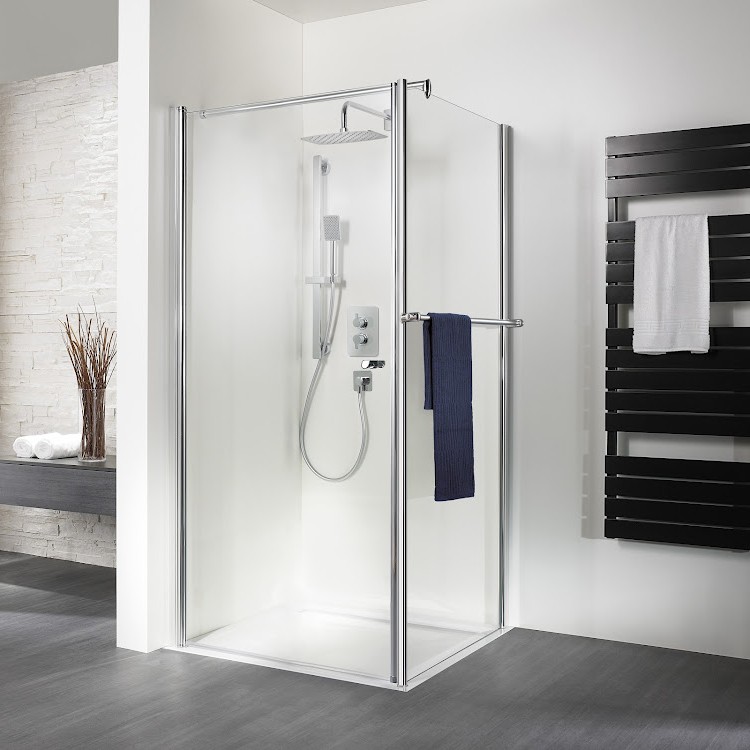 HSK teilgerahmte Duschtür Drehtür für Seitenwand „Exklusiv“ in Glas Klar hell, Profile Alu Silber-matt, H: 2000 mm