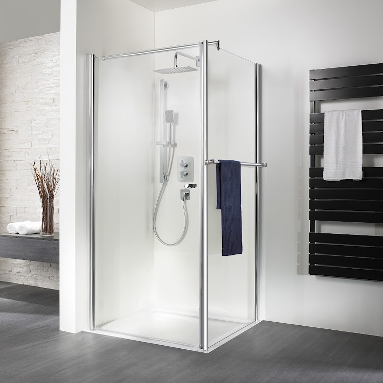 HSK teilgerahmte Drehtür „Exklusiv“ für Seitenwand Glas Grau, Profile Chromoptik (Alu Hochglanz poliert), B: 750 mm H: 2000 mm HSK teilgerahmte Drehtür „Exklusiv“ für Seitenwand Glas Grau, Profile Chromoptik (Alu Hochglanz poliert), B: 750 mm H: 2000 mm