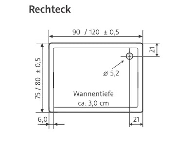 HSK rechteck Acryl-Duschwanne „flach“ 75 × 90 cm in Weiß