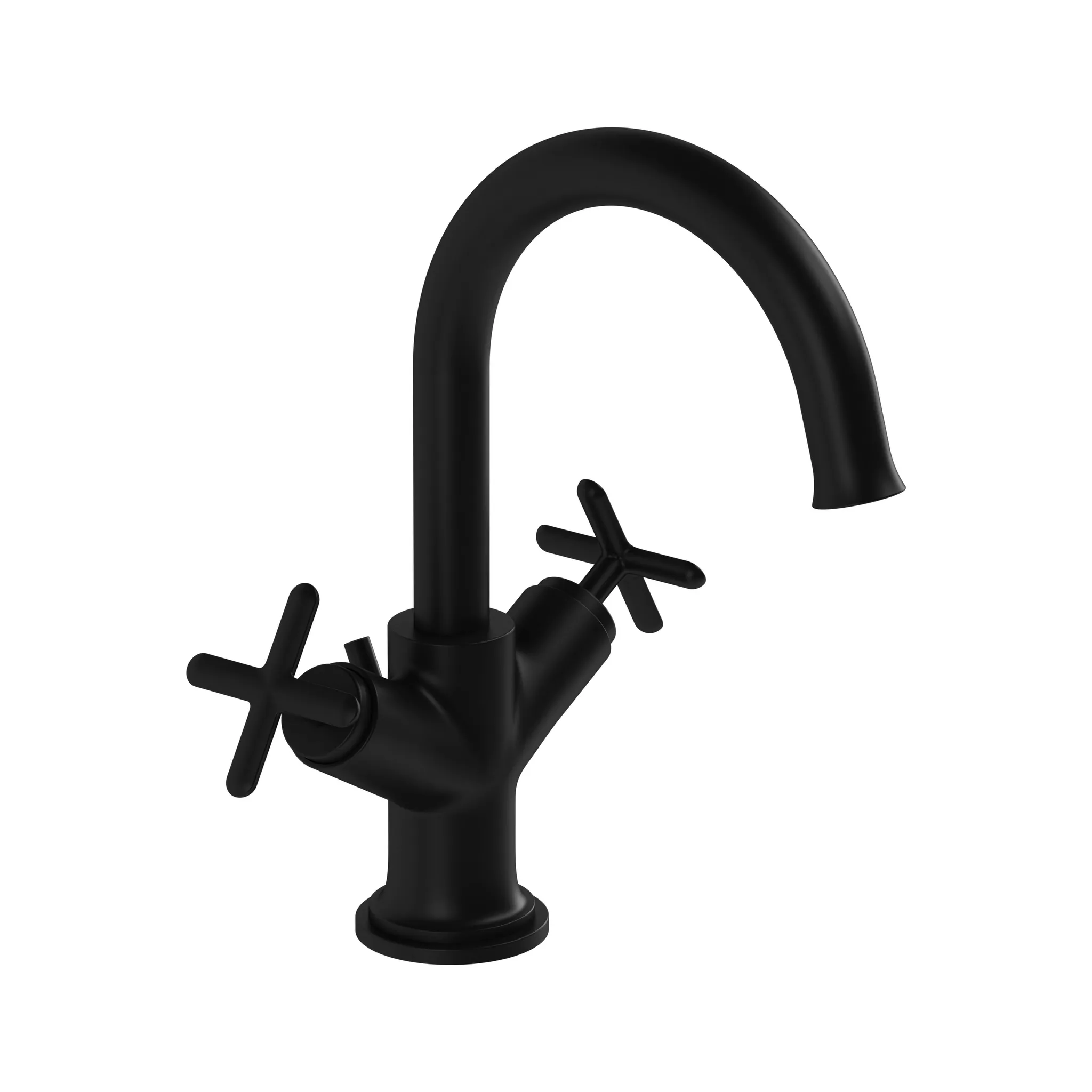 Origin Classic Zweigriff-Waschtischmischer mit Ablaufgarnitur Höhe 26 cm Einlochmontage Schwarz Matt