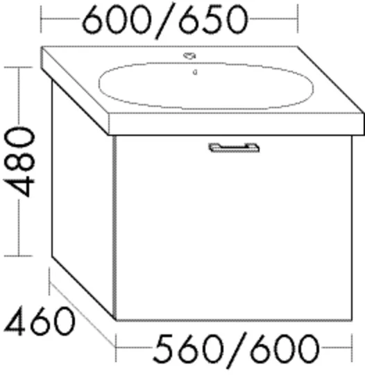 Waschtischunterschrank Sys30 von burgbad – 1 Auszug, 460x560x480 mm, für Geberit Acanto 500.620 I 500.629