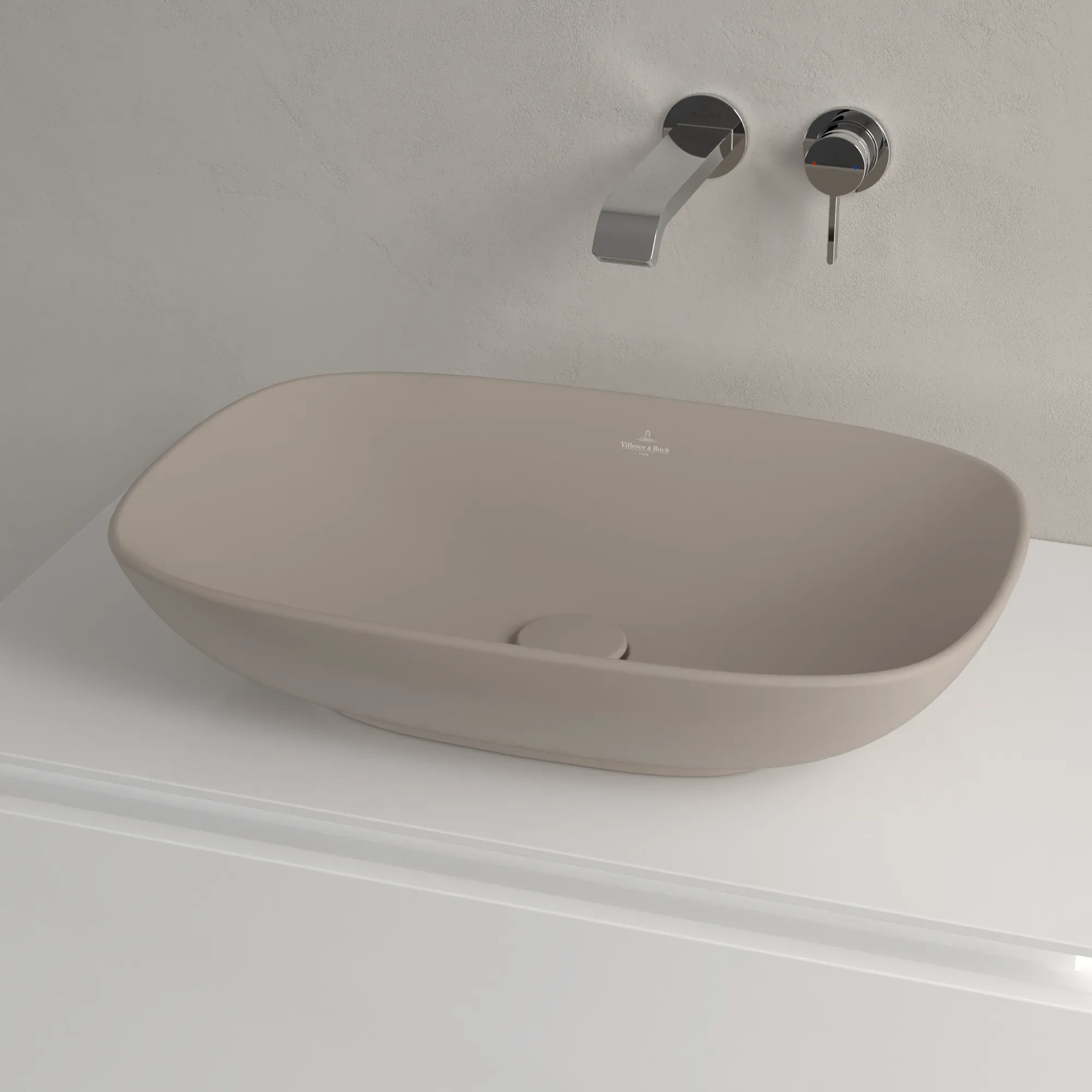 Villeroy & Boch Aufsatzwaschbecken Loop & Friends Almond CeramicPlus 560x380x150mm matt TitanCeram mit Überlauf