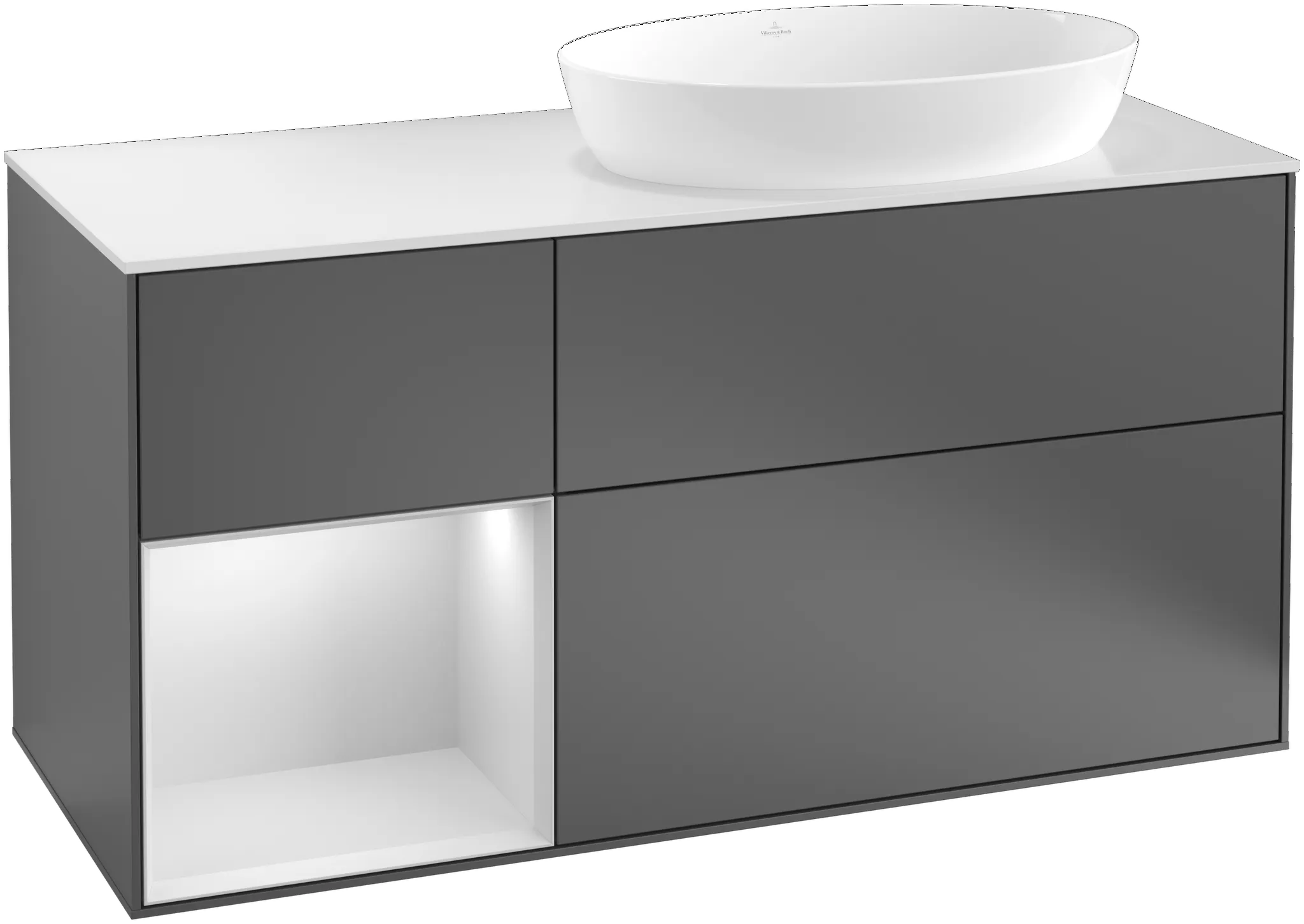 Villeroy & Boch Waschtischunterschrank „Finion“ für Schrankwaschtisch 120 × 60,3 × 50,1 cm 3 Schubladen, für Waschtischposition rechts, inkl. Beleuchtung rechts