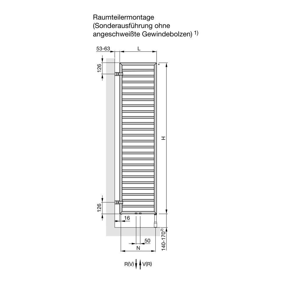 Zehnder Design-Heizkörper „Subway“ Raumteiler für Warmwasser-Zentralheizung oder gemischten Betrieb mit 50 mm-Mittelanschluss 45 × 97,3 cm in Verkehrsweiß (RAL 9016, glänzend)