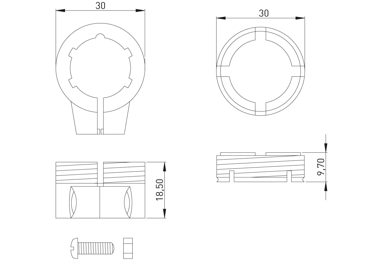 HG-TEC Adapterset Kunststoff 30 x 1,5 auf Danfoss RAV-L, RAV-N