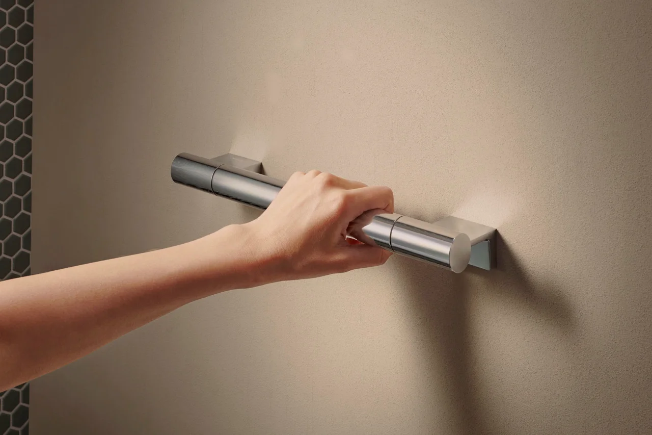 Hansgrohe AddStoris S Haltestange in Chrom, 340 mm Länge, verdeckte Befestigung, Wandmontage