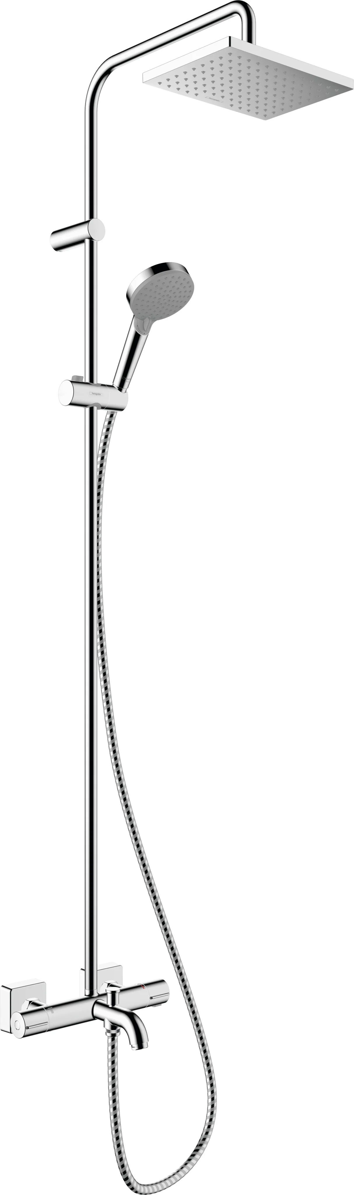 Hansgrohe Vernis Shape Showerpipe 230 1jet EcoSmart Chrom mit Wannenthermostat - Aufputzinstallation, DN15, 426 mm Brausearmlänge