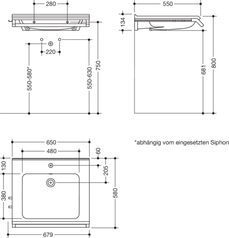 Wandwaschtisch 67,9 × 58 × 14 cm in Schwarz tiefmatt