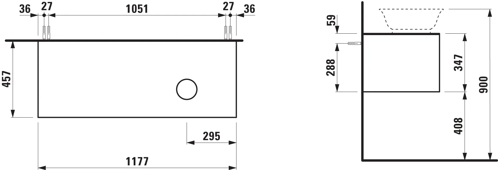 Laufen Waschtischunterbau „THE NEW CLASSIC“ 1177 × 347 × 457 mm Weiß matt, rechts
