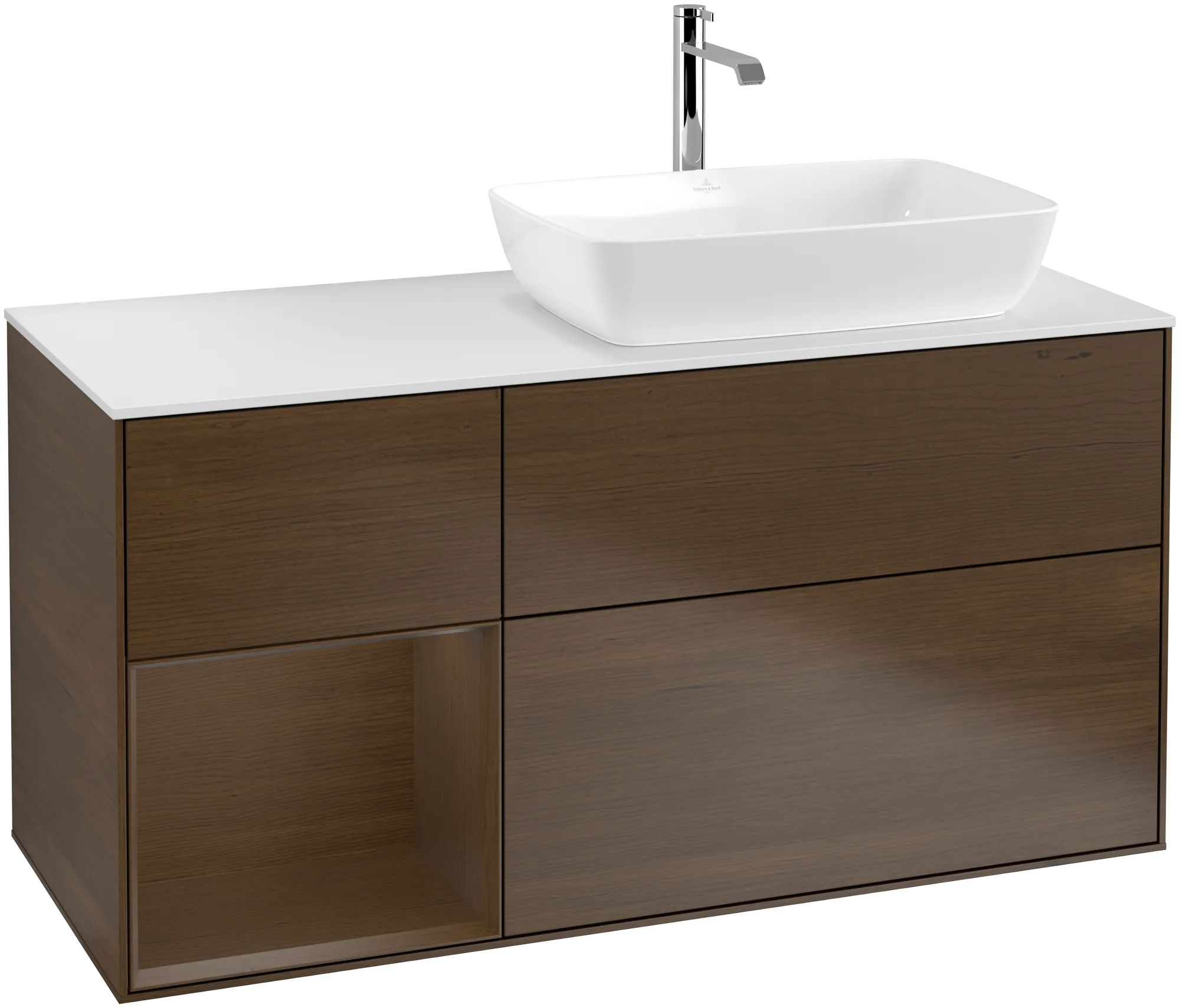 Villeroy & Boch Finion Waschbeckenunterschrank G80 1200x603x501mm Walnut Veneer / Glass White Matt