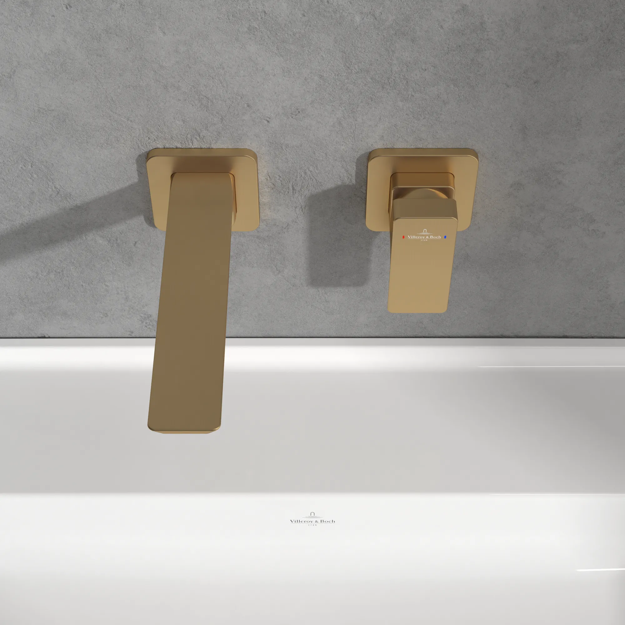 Villeroy & Boch Einhebel-Waschtischarmatur Subway 3.0, eckig, Brushed Gold, 115 mm Höhe, 225 x 215 mm, mit AirPlus und AquaSmart Technologie