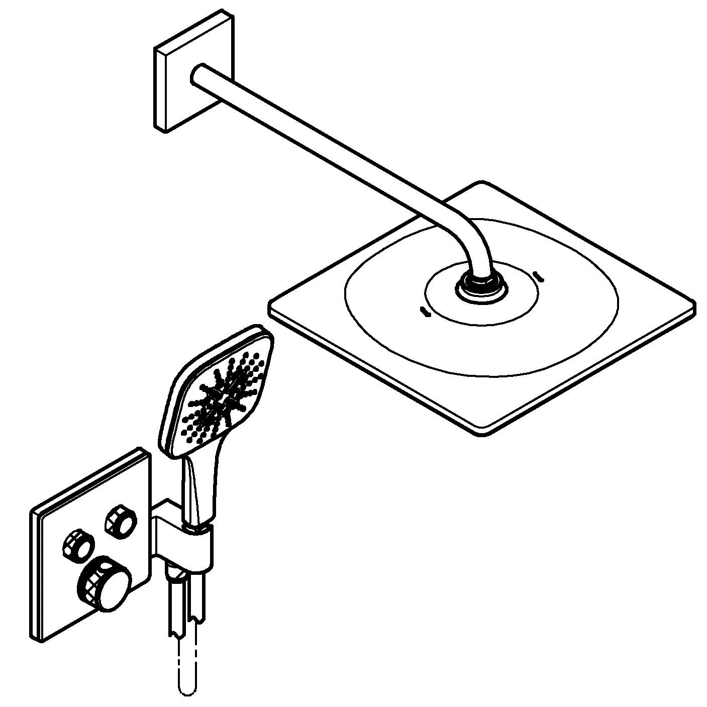 Unterputz Duschsystem Grohtherm SmartControl 34865, eckige Form, mit UP-THM mit 2 Absperrventilen, integrierter Brausehalter, Rapido SmartBox, Kopfbrause Rainshower Mono 310 Cube, RSH SmartActive 130 Cube Handbrause, Brauseschlauch, chrom