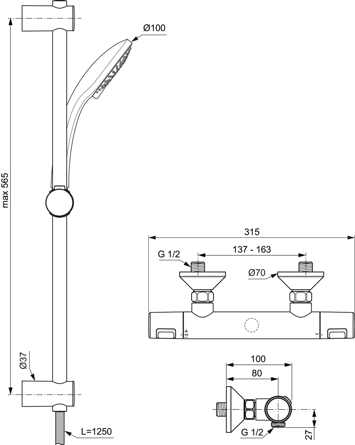 Ideal Standard Ceratherm T25 Brausethermostat Aufputz Chrom Ideal Standard Ceratherm T25 Brausethermostat Aufputz Chrom