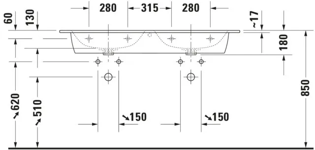 Doppel-Wandwaschtisch „ME by Starck“, mit Überlauf in Weiß Hochglanz Doppel-Wandwaschtisch „ME by Starck“, mit Überlauf in Weiß Hochglanz
