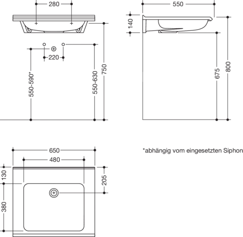 Wandwaschtisch 65 × 55 × 14 cm